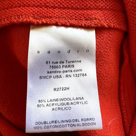 Sandro 3/4 Sleeve Wool Sheath Mini Dress Round Neck Shoulder Zip Red 2 - Picture 4 of 5